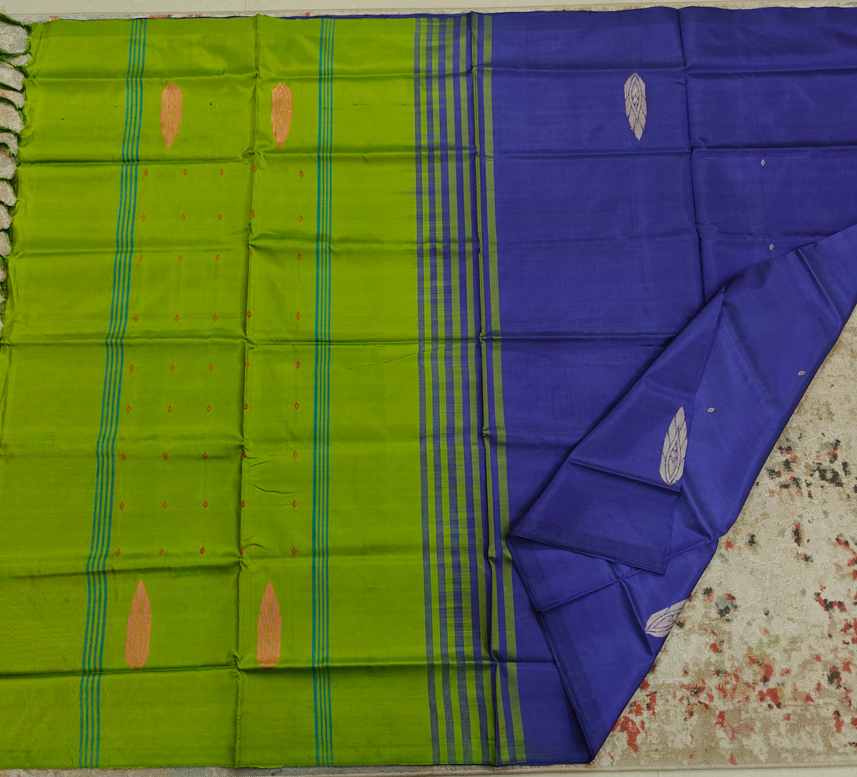 Chinnalampattu Saree- Blue with Green