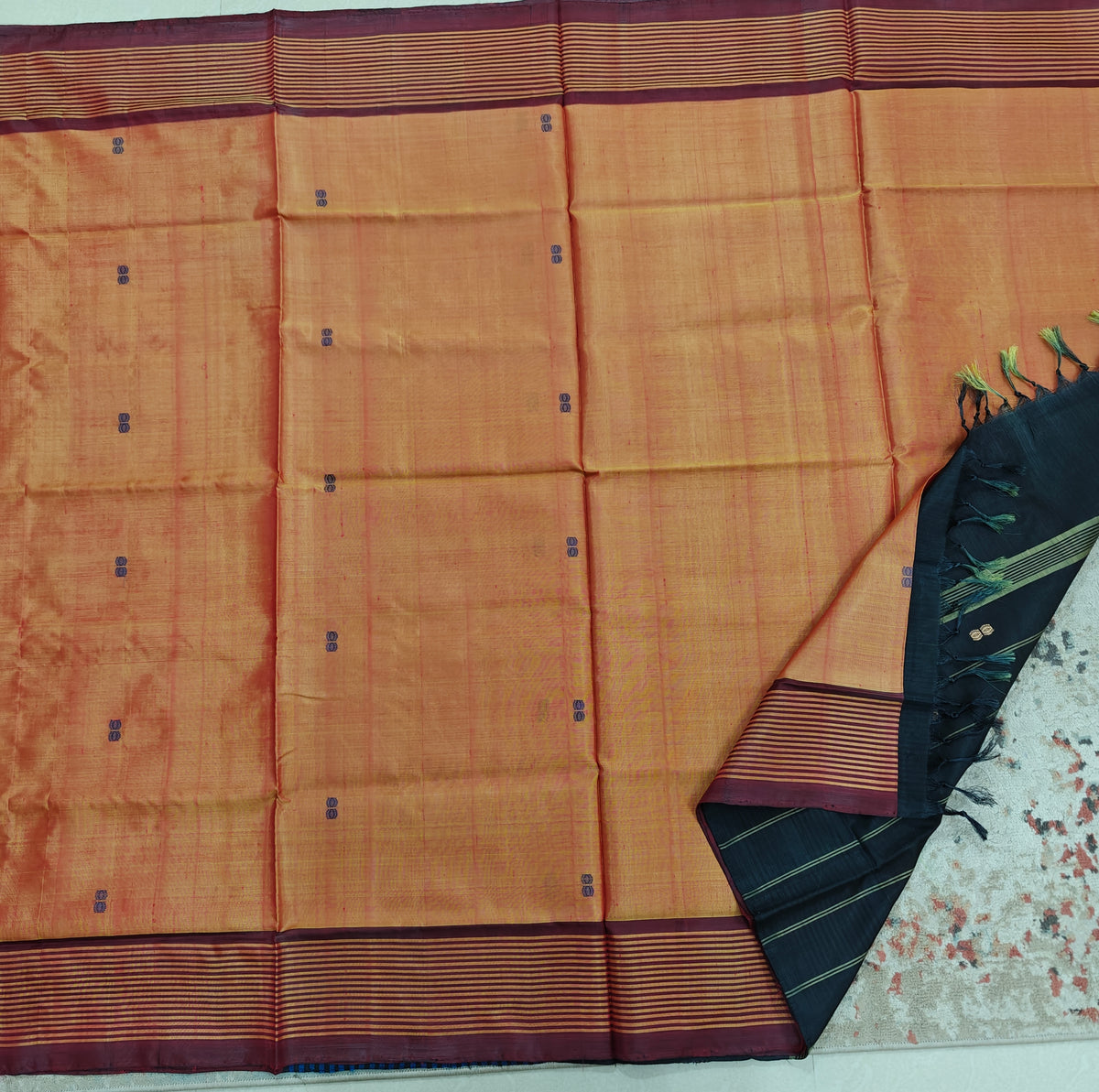 Chinnalampattu Saree- Rust Orange with Black