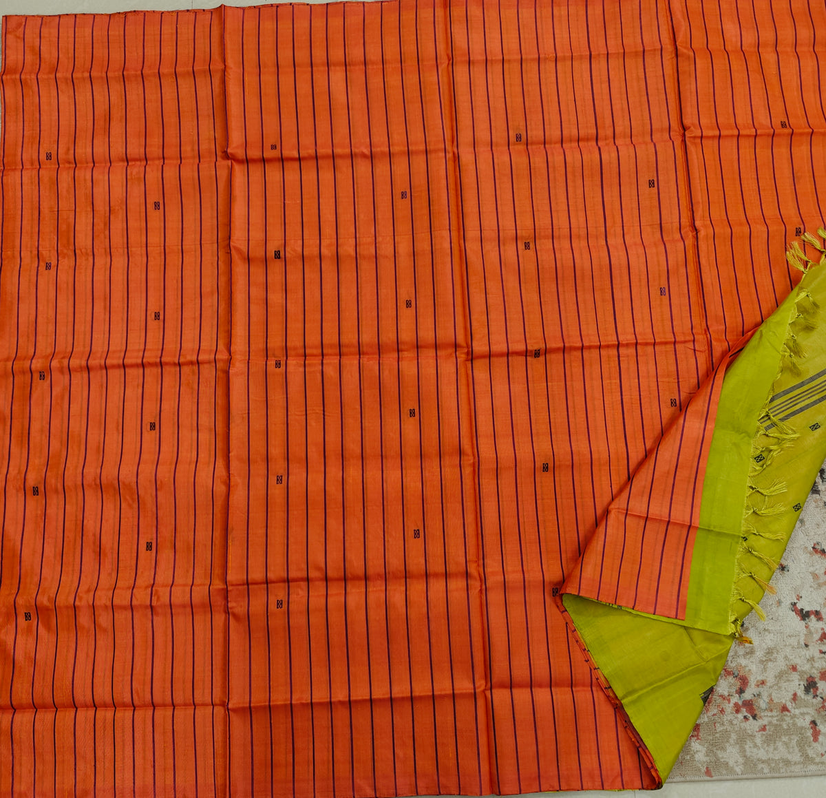 Chinnalampattu Saree- Orange with Lime Green