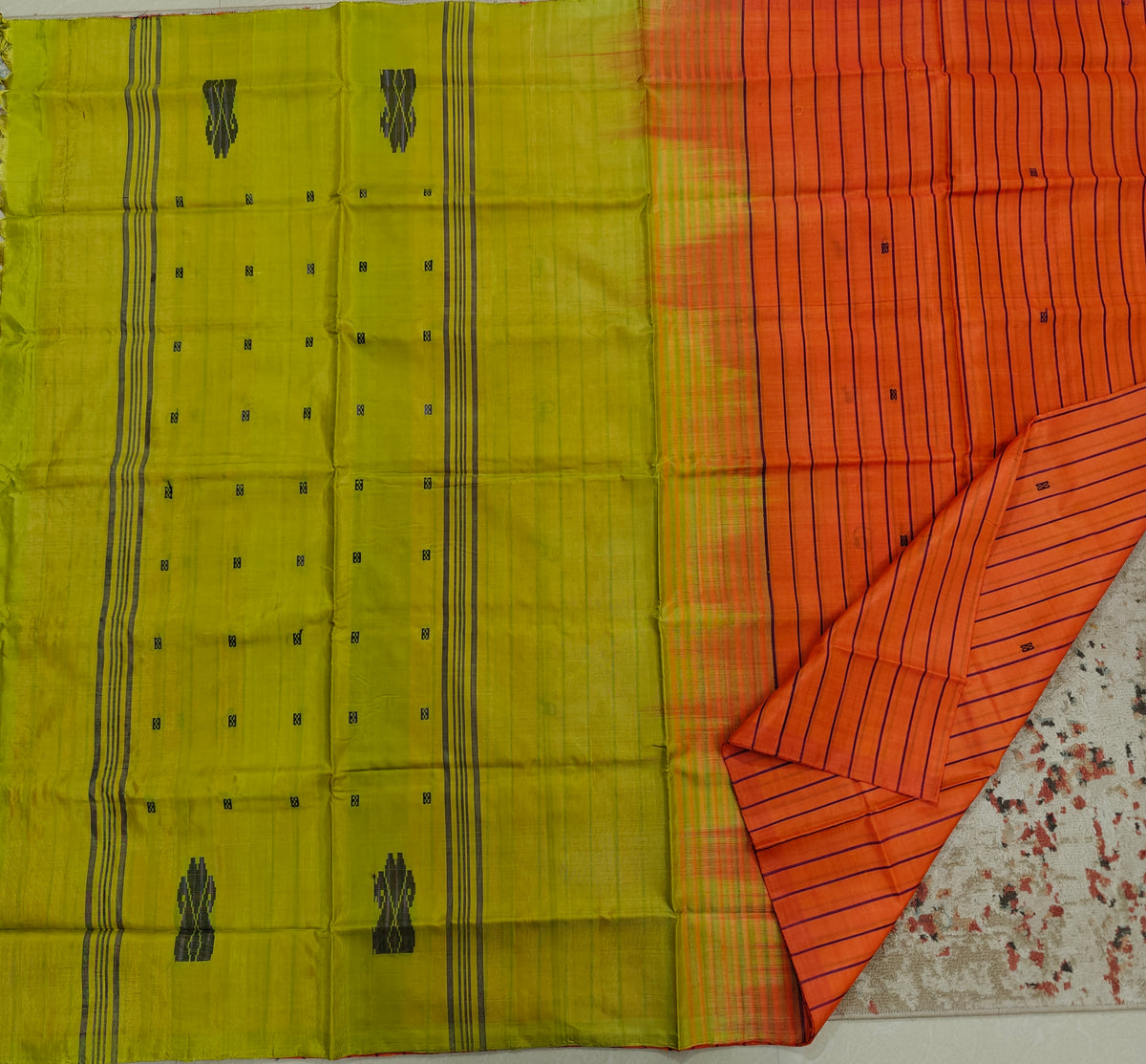 Chinnalampattu Saree- Orange with Lime Green