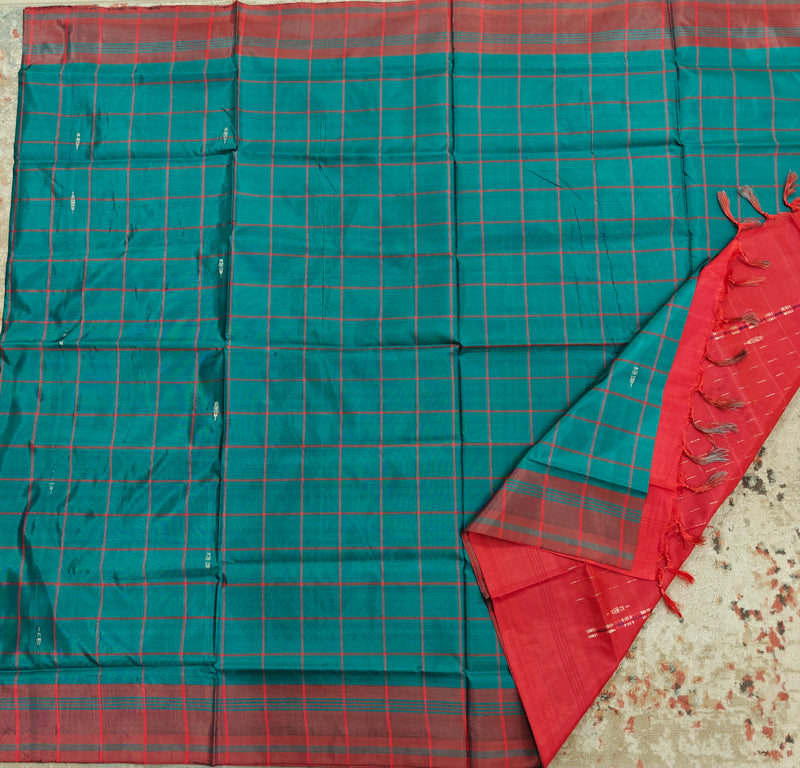 Chinnalampattu Saree- Sea Green with Red