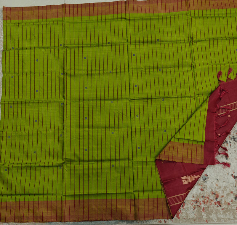 Chinnalampattu Saree- Green with Maroon