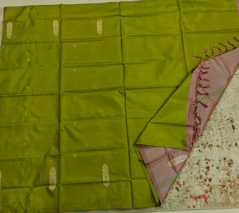 Chinnalampattu Saree- Green with Onion Pink