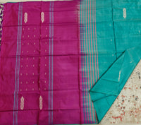 Chinnalampattu Saree- Green with Magenta Pink