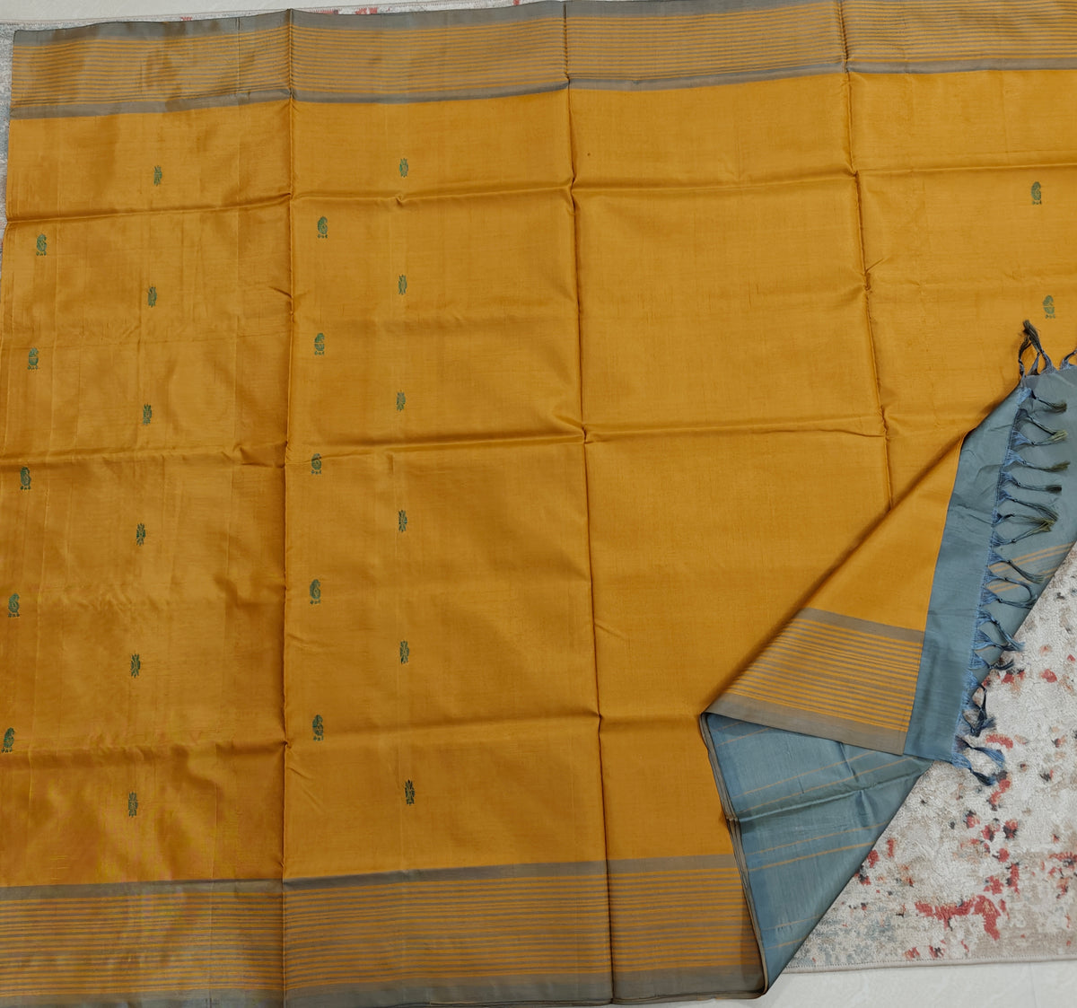 Chinnalampattu Saree- Mustard Yellow with Grey