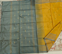 Chinnalampattu Saree- Mustard Yellow with Grey