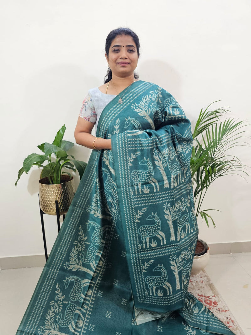 Semi Tussar with Striped Zari  Weaving Saree - Sea Green
