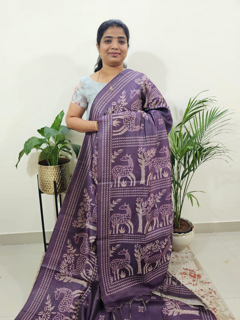 Semi Tussar with Striped Zari  Weaving Saree - Purple