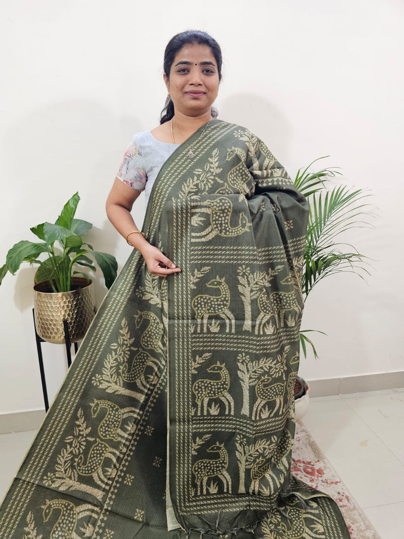 Semi Tussar with Striped Zari  Weaving Saree - Green