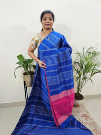 Semi Raw Silk Saree - Blue with Pink
