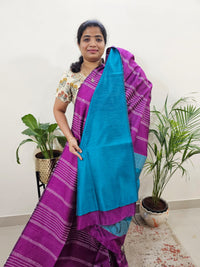Semi Raw Silk Saree - Magenta Pink with Blue