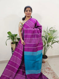Semi Raw Silk Saree - Magenta Pink with Blue
