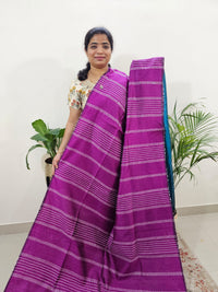 Semi Raw Silk Saree - Magenta Pink with Blue