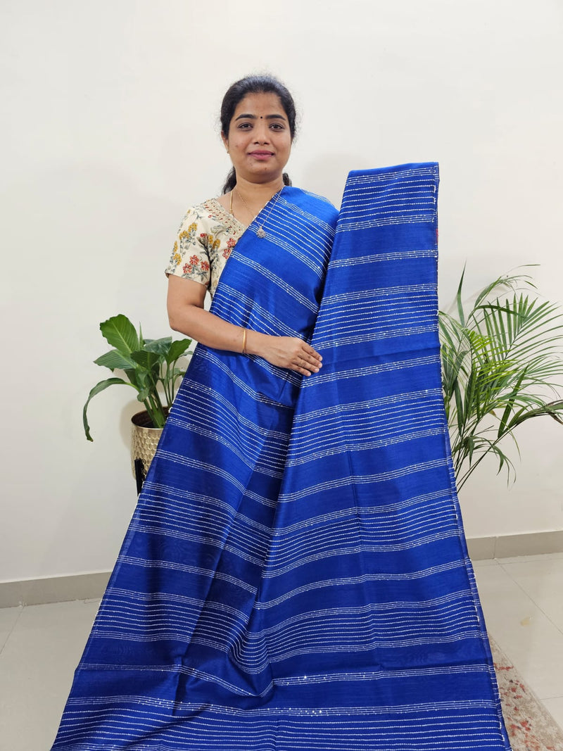 Semi Raw Silk Saree - Blue with Pink