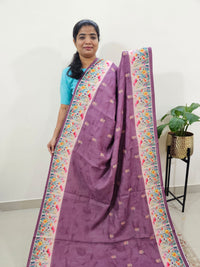Linen Cotton with Emboridery Digital Printed Sarees - Dark Purple