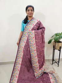 Linen Cotton with Emboridery Digital Printed Sarees - Dark Onion Pink