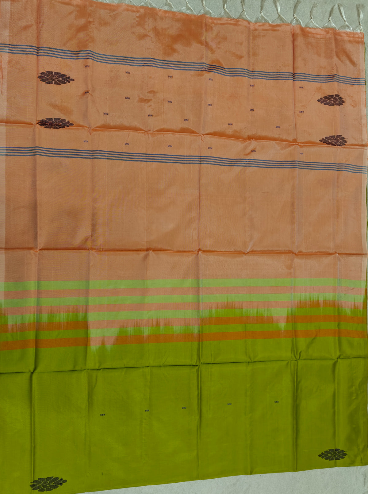 Chinnalampattu Saree- Green with Pastel peach