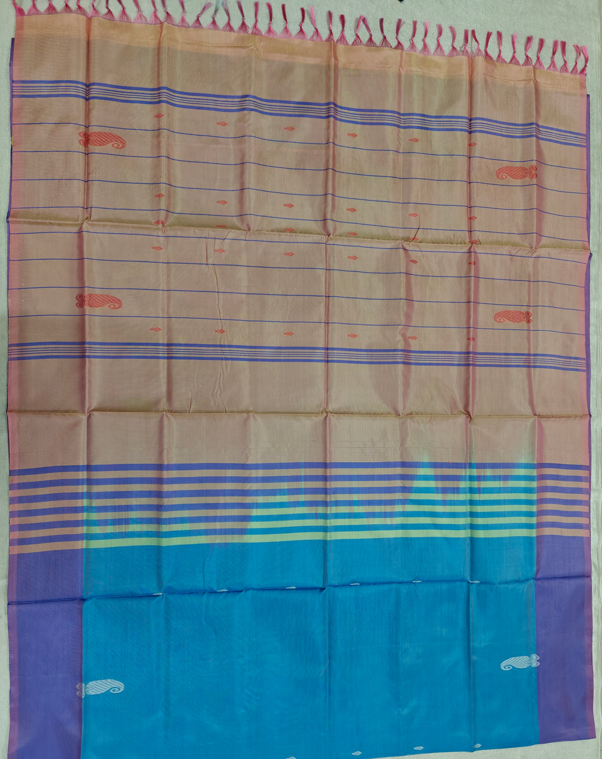 Chinnalampattu Saree- Blue with Peach
