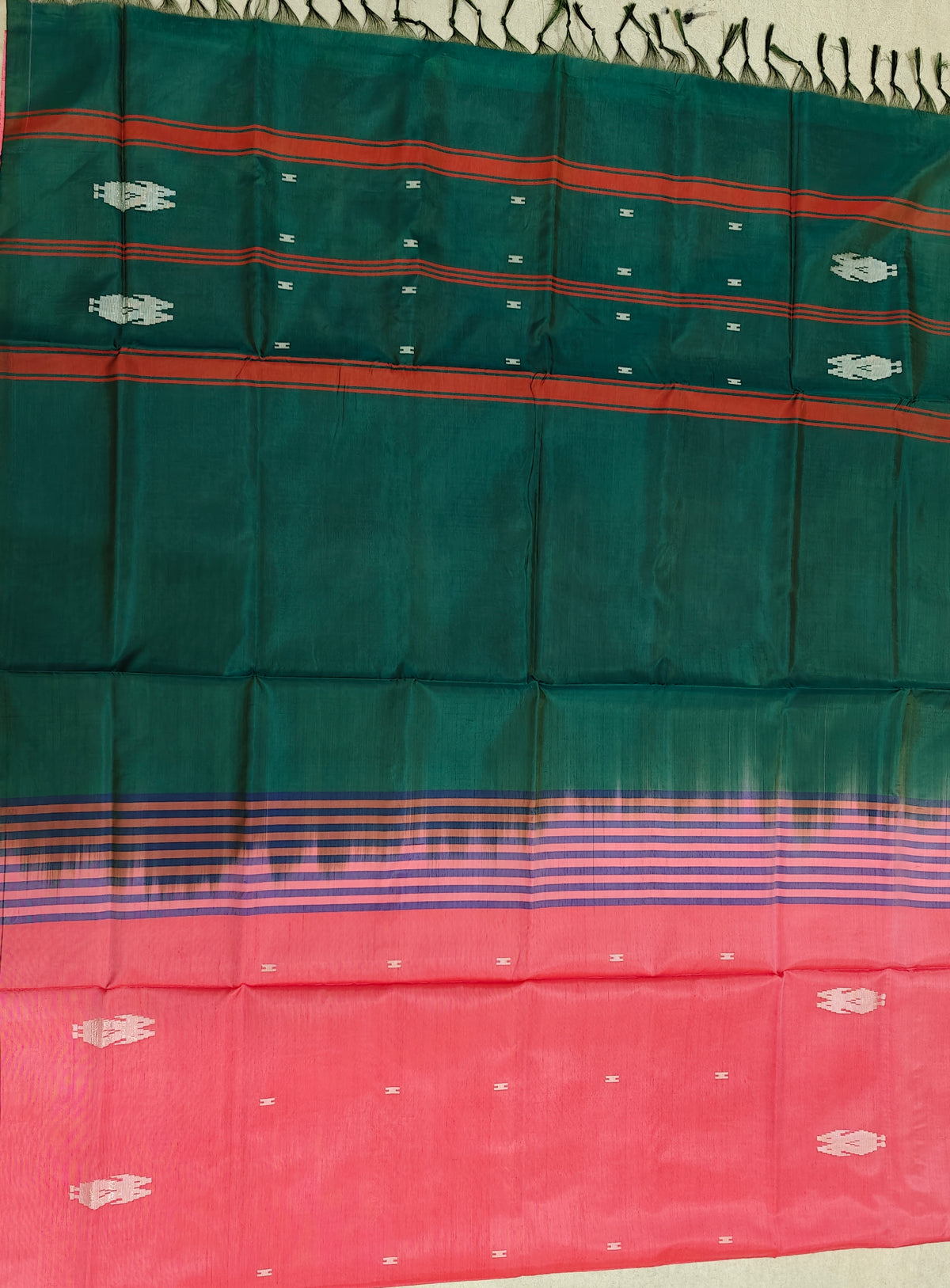 Chinnalampattu Saree- Peaches Pink with Green