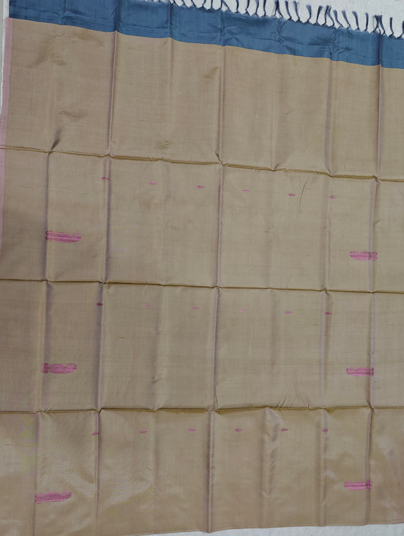 Chinnalampattu Saree - Dual Shade of Cream and Green with Grey