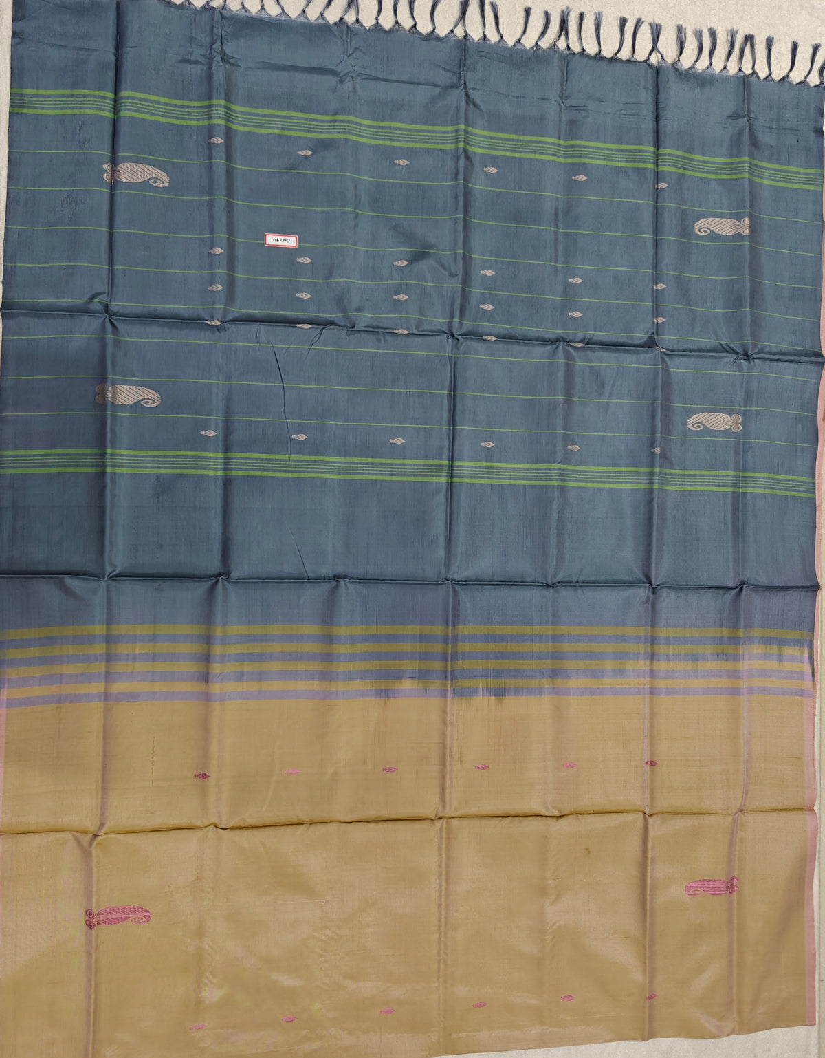 Chinnalampattu Saree - Dual Shade of Cream and Green with Grey
