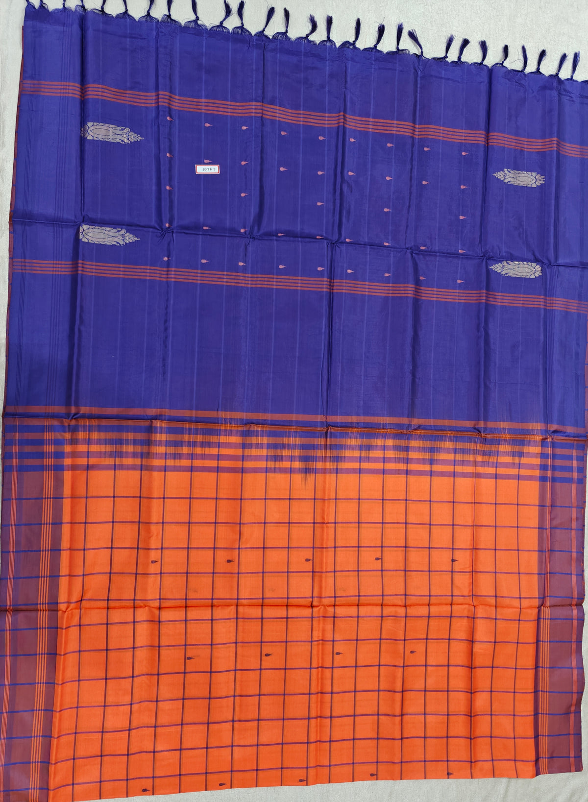 Chinnalampattu Saree- Orange with Blue