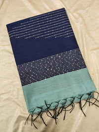 Semi Raw Silk Saree - Blue with Blue