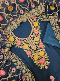 Soft Silk with Heavy Neck - Dark Blue