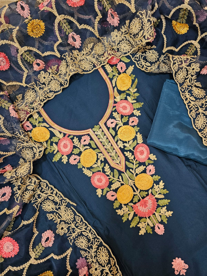 Soft Silk with Heavy Neck - Dark Blue