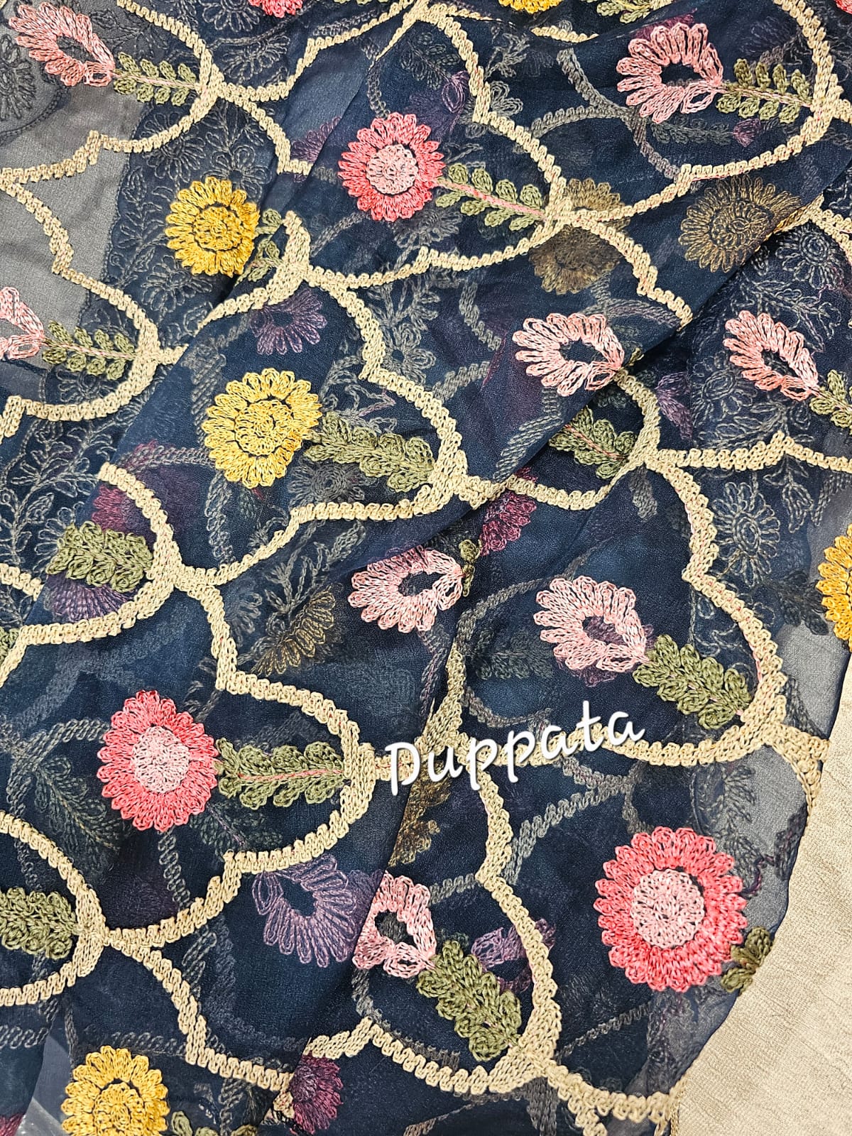 Soft Silk with Heavy Neck - Dark Blue