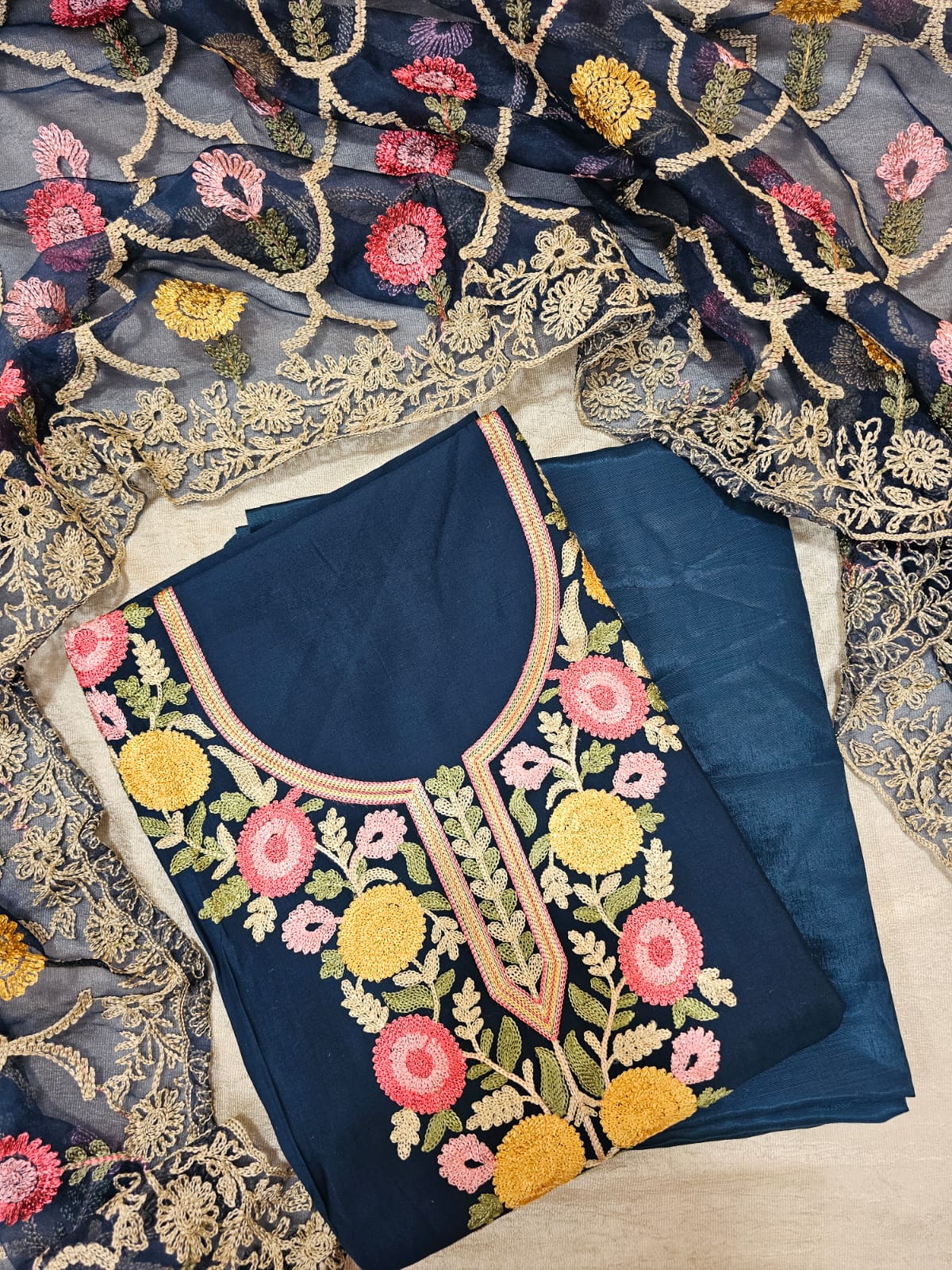 Soft Silk with Heavy Neck - Dark Blue