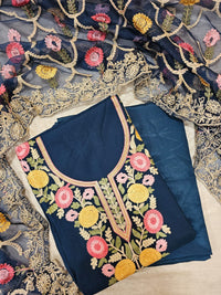 Soft Silk with Heavy Neck - Dark Blue