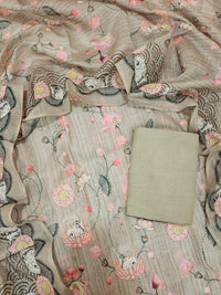 Chanderi with Katha Unstitched Salwar Suit  - Green