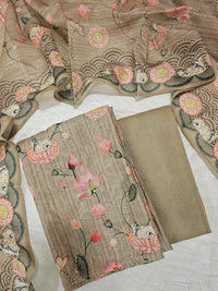 Chanderi with Katha Unstitched Salwar Suit  - Green