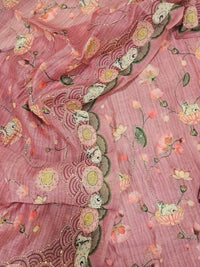 Chanderi with Katha Unstitched Salwar Suit  - Pink