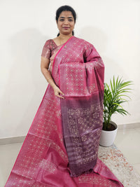Bhagalpuri with Silver Zari Weaving Batik Print - Pink with Maroon