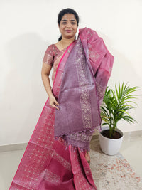 Bhagalpuri with Silver Zari Weaving Batik Print - Pink with Maroon