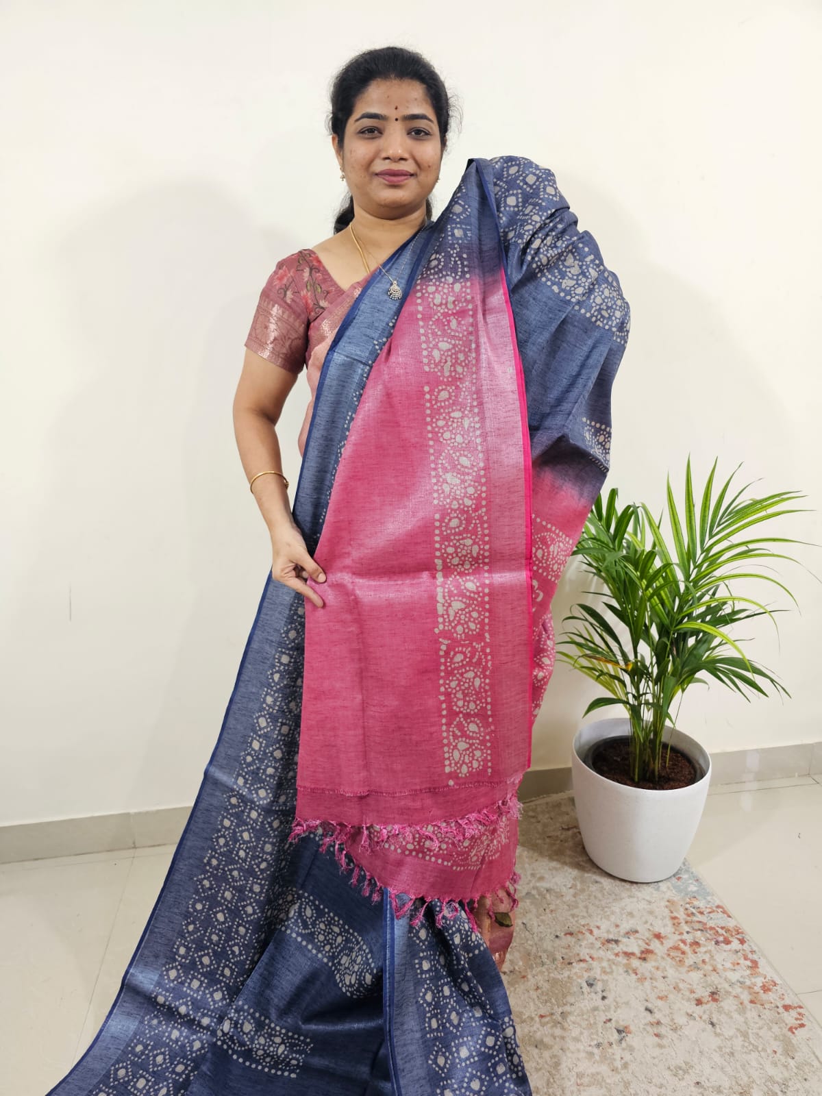 Bhagalpuri with Silver Zari Weaving Batik Print -