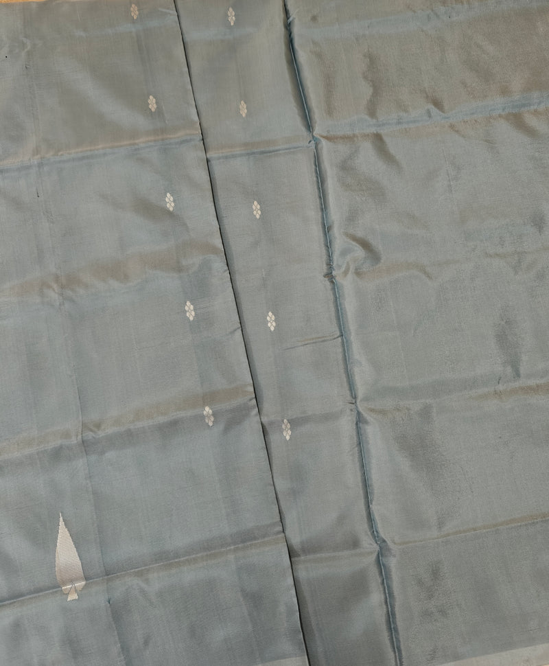 Chinnalampattu Saree - Grey with Peacock Green