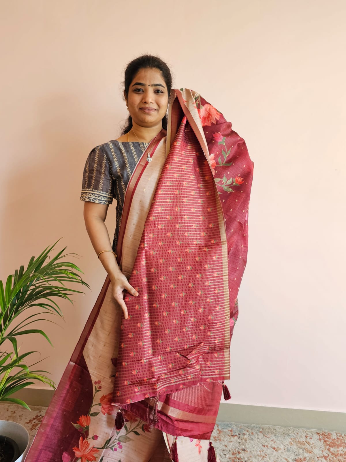 Soft Semi Tussar - Maroon