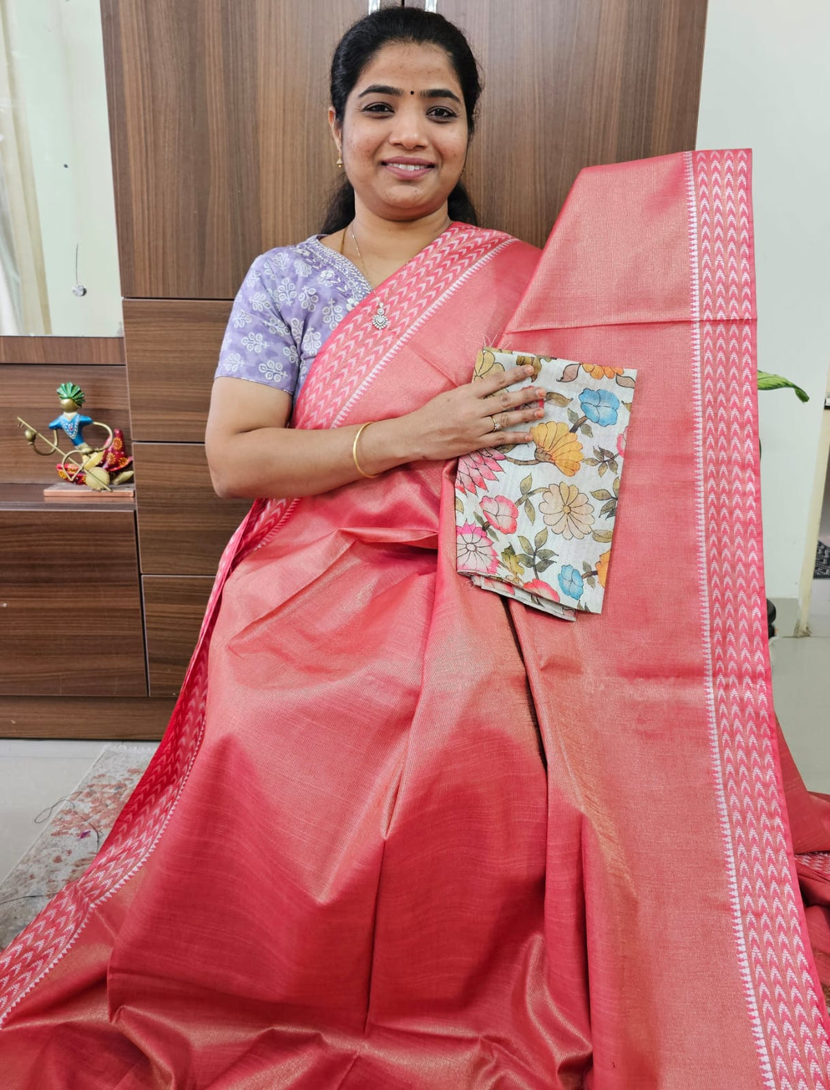 Bhagalpuri Tissue with Matching Blouse - Peach