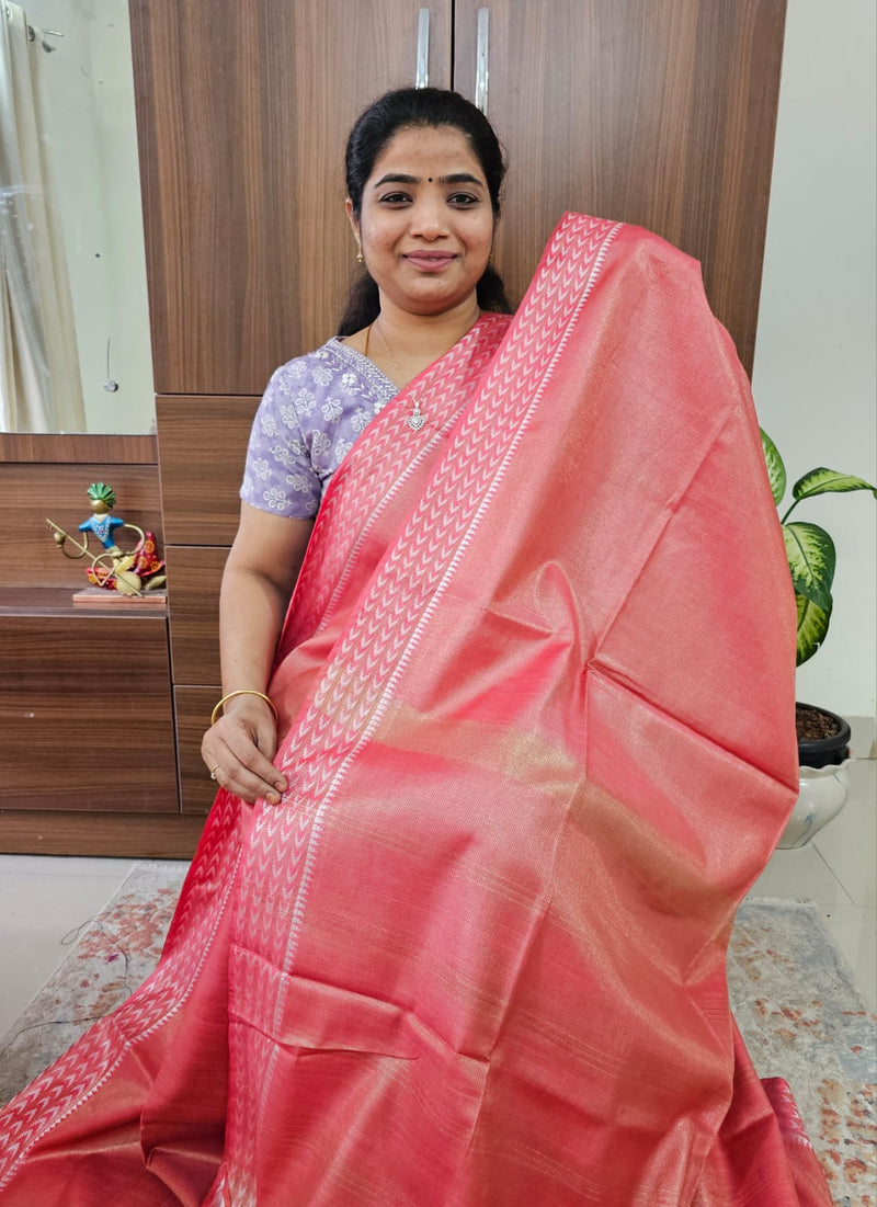 Bhagalpuri Tissue with Matching Blouse - Peach