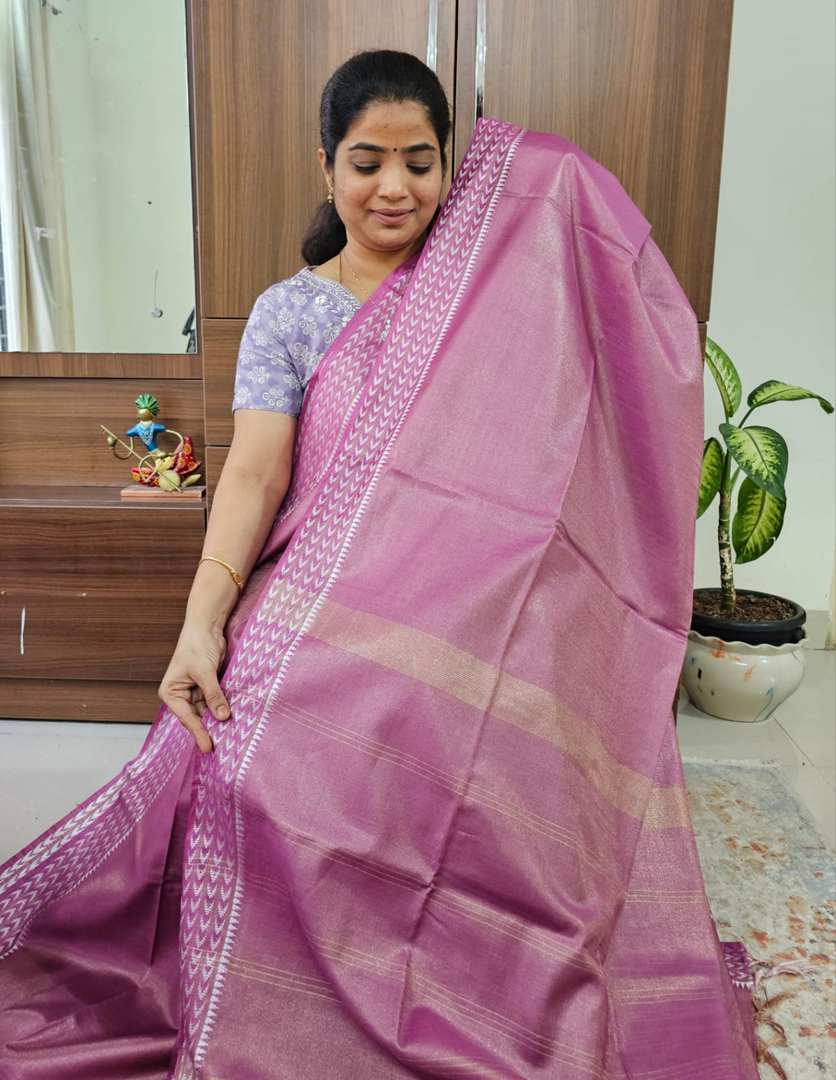 Bhagalpuri Tissue with Matching Blouse - Purple