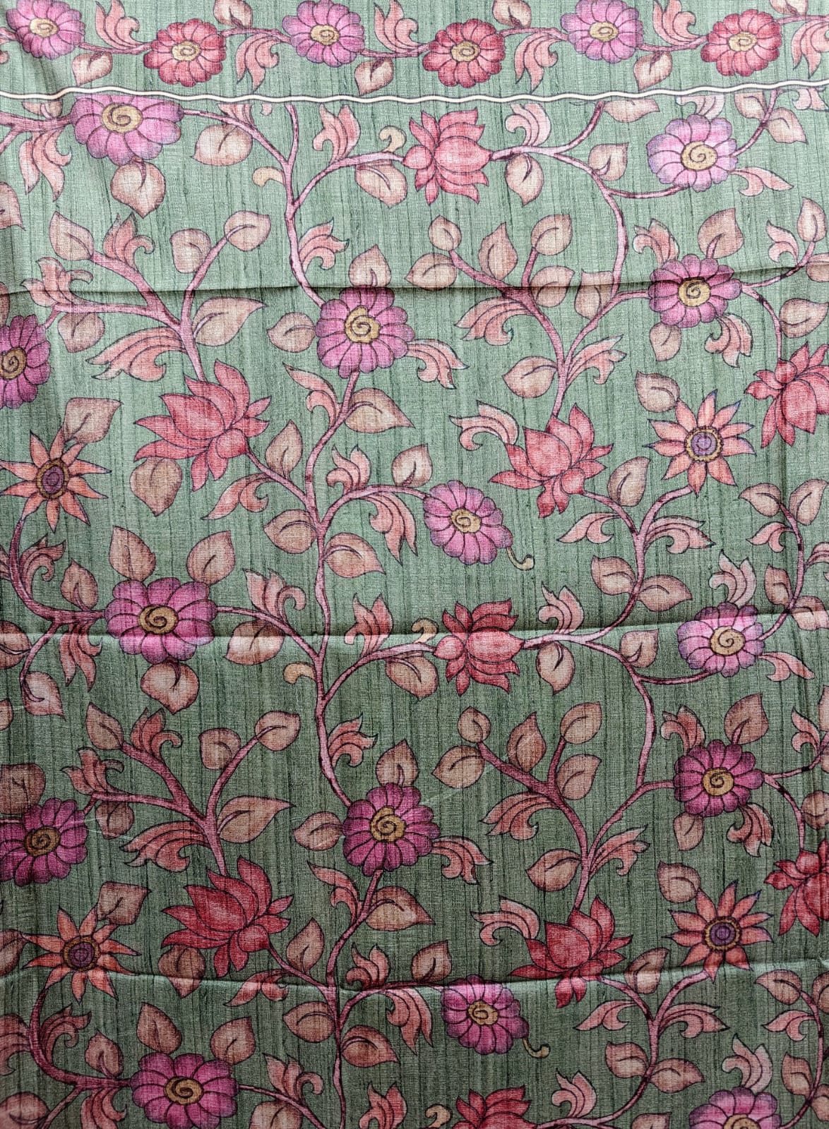 Soft Semi Tussar with Kalamkari - Purple with Green