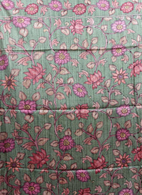 Soft Semi Tussar with Kalamkari - Purple with Green