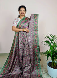 Soft Semi Tussar with Kalamkari - Purple with Green