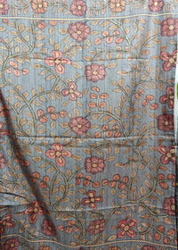 Soft Semi Tussar with Kalamkari - Brown with Blue