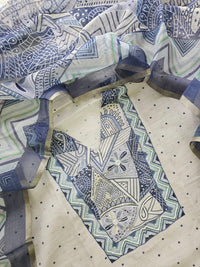 Soft Linen Unstitched Salwar - Off-white with Blue