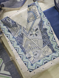 Soft Linen Unstitched Salwar - Off-white with Blue