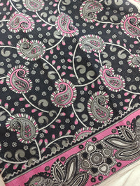 Cotton Kalamkari Saree - Black with Pink